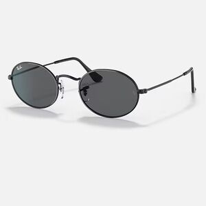 Ray Ban Oval Metal Sunglasses - Polished Black Frame; Dark Grey Lenses